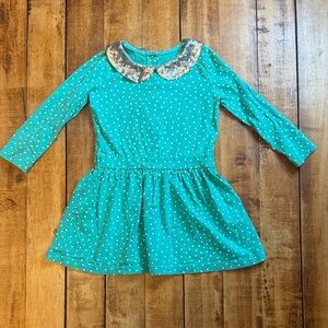Carters Dress 4 teal white dots cotton sequin Peter Pan collar spring Easter